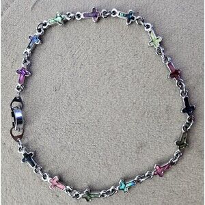 Paua Abalone Shell Inlay Crosses Bracelet Silver Tone